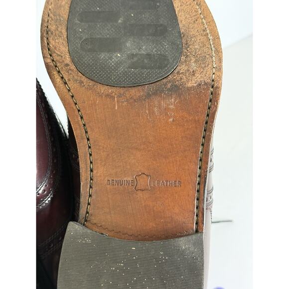 Florsheim Men’s Wingtip Brogue Oxford Shoes Burgundy Oxblood Leather 9 3E Wide - Picture 7 of 9